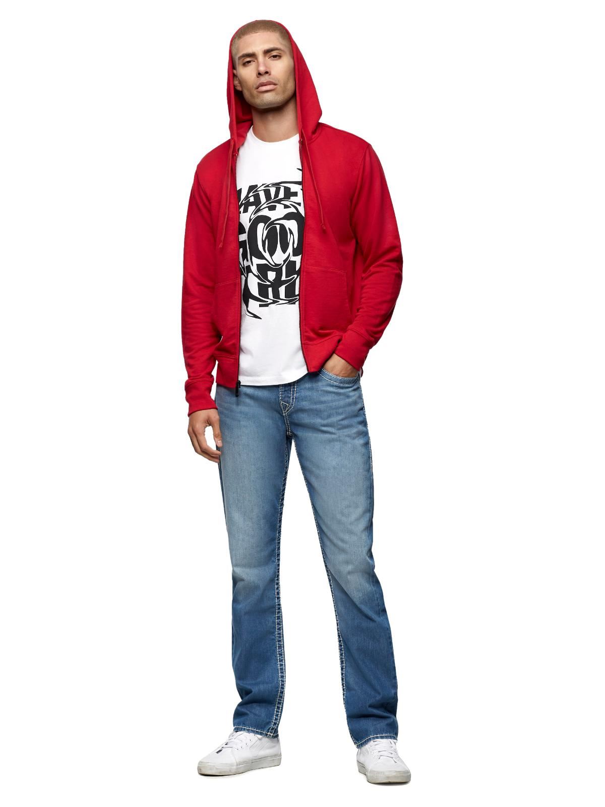 TRUE RELIGION Men's Ruby Red Hooded Long Sleeve Zip Up Jumper XS RRP149 BNWT