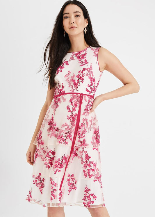 Phase Eight Francine Fit & Flare Dress Ivory/Pink Size UK18 RRP160