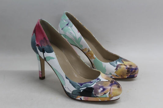 HOBBS Ladies Juliet Court Shoes Slip On Floral Print Leather Heels EU36 UK3 NEW