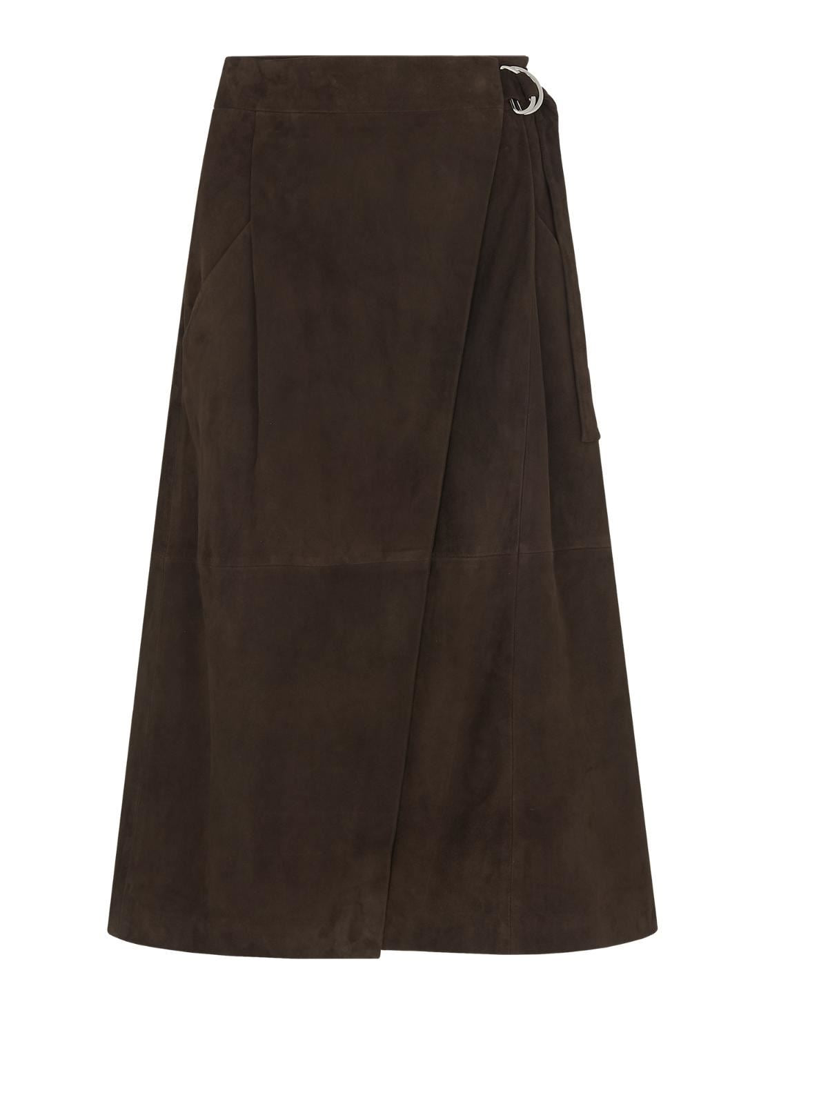 WHISTLES Ladies Chocolate Brown Suede Wrap Midi Skirt Size UK4 BNWT RRP299