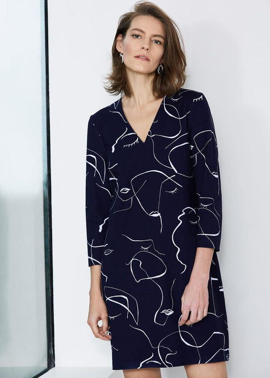 Phase Eight Visage Print A-Line Dress Navy/Pink Size UK10 RRP89