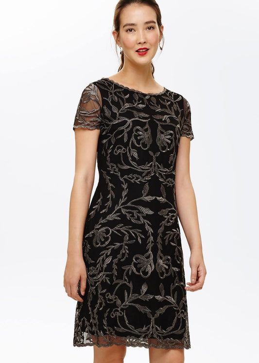 Phase Eight Alannah Embroidered Mesh Dress Black/Gunmetal Size UK10 RRP135