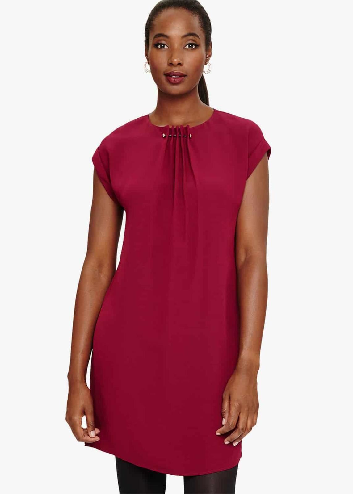 Phase Eight Maya Pleat Neck Tunic Shift Dress Grape Size UK8 RRP89