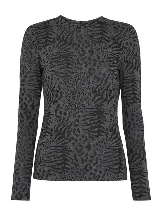 WHISTLES Ladies Grey Animal Burnout Crew Neck Long Sleeve Top UK4 BNWT RRP55