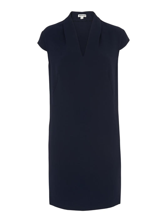 WHISTLES Paige V Neck Crepe Dress Navy Blue UK6 RRP120 BNWT