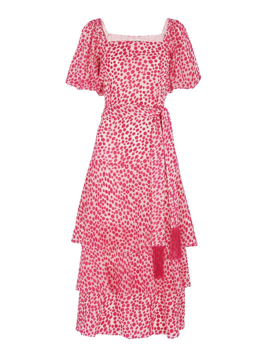 WHISTLES Viola Dress Pink Multi Spotted Tiered Short Sleeved UK4 BNWT RRP299