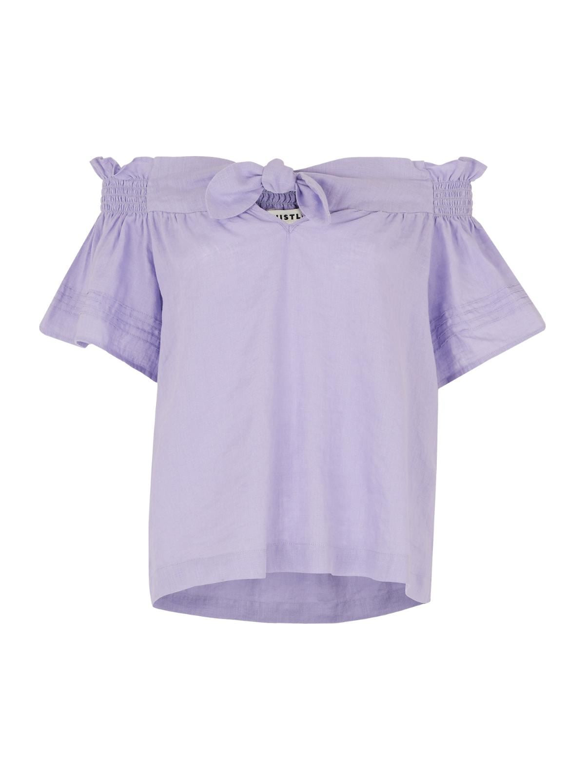 WHISTLES Lilac Purple Linen Shoulder Off Tie Front Bardot Top XS RRP95 BNWT