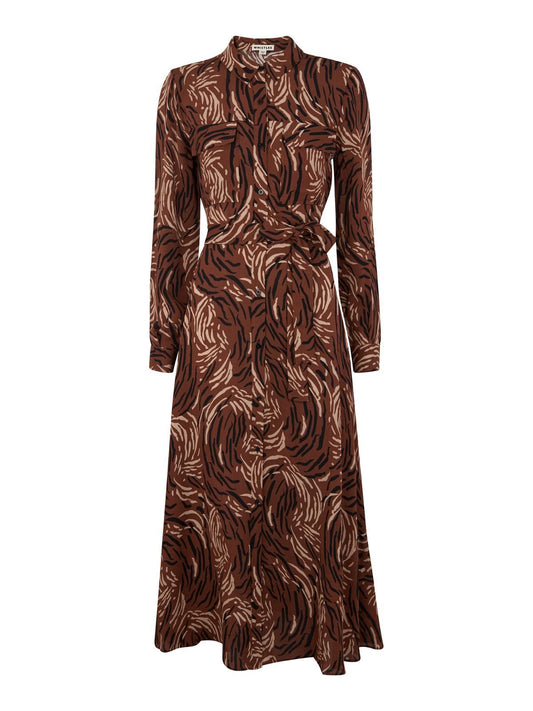 WHISTLES Elfrida Reed Shirt Dress Long Sleeve Brown/Multi UK6 RRP179 BNWT