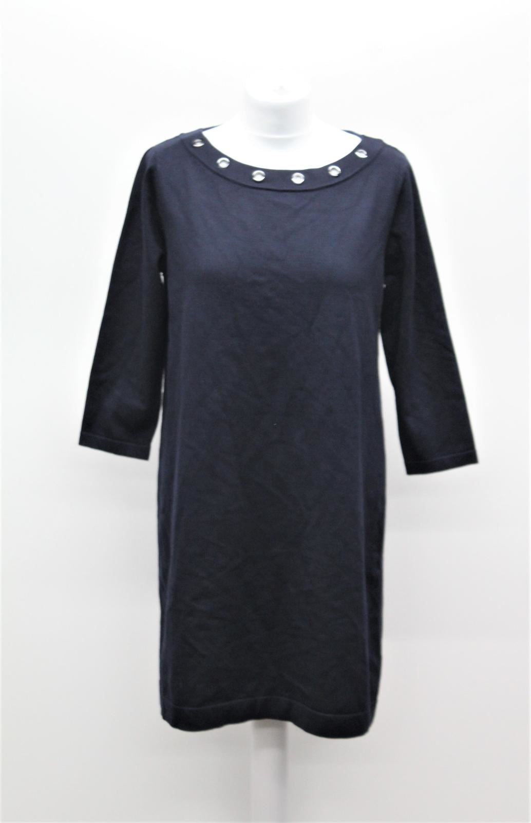 PHASE EIGHT Ladies Navy Blue 3/4 Sleeve Eyelet Neck Tunic Dress UK12 NEW