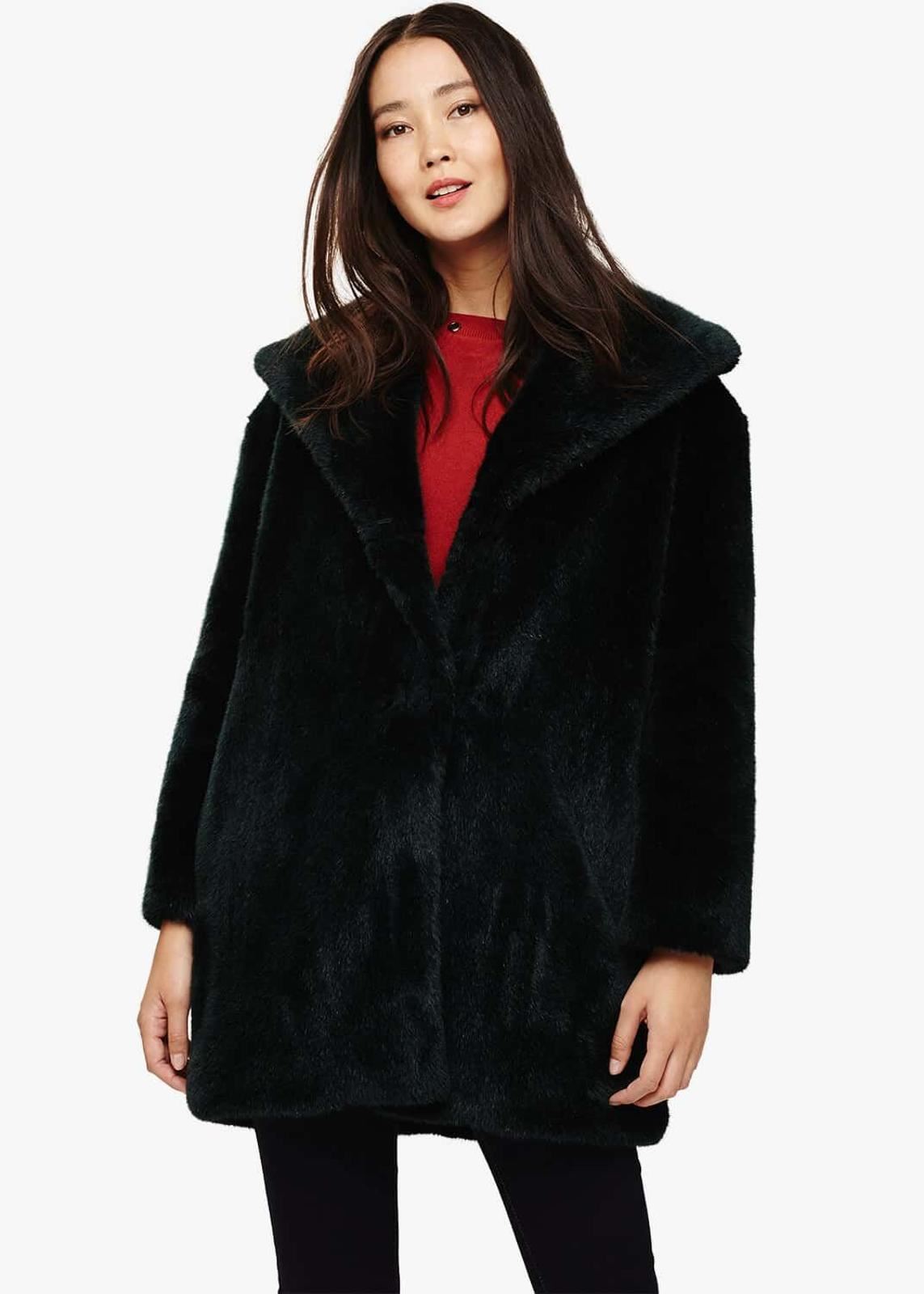 Phase Eight Beckie Faux Fur Coat Dark Teal Size UK16 RRP269
