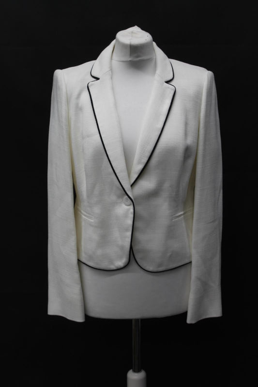 HOBBS Ladies Yvonna Ivory Navy Blue Single Breasted Jacket UK12 BNWT RRP189