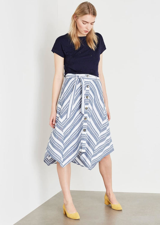 Phase Eight Maggiore Linen Stripe A-Line Skirt Blue Size UK14 RRP59