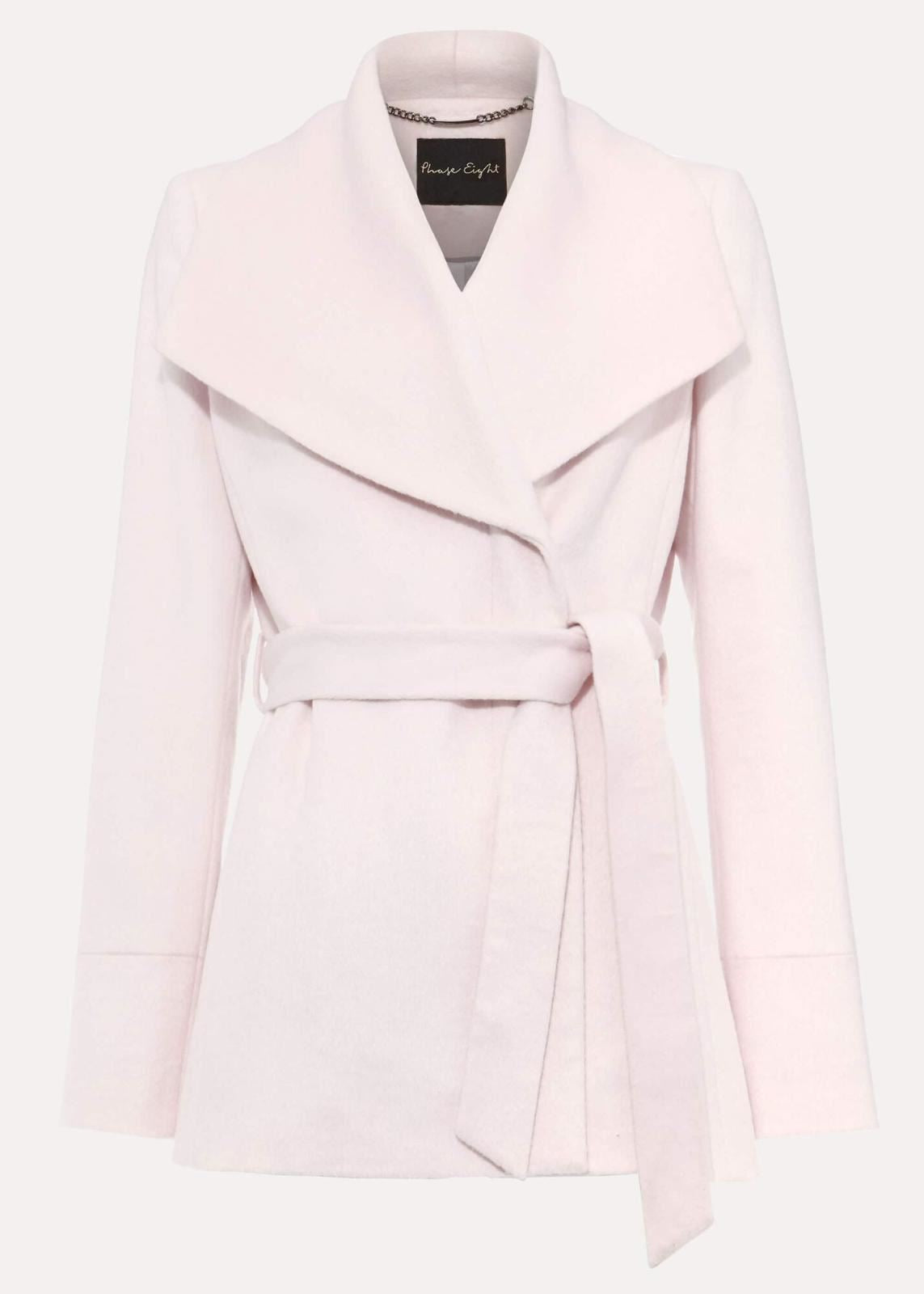 PHASE EIGHT Ladies Pale Pink Collared Button Up Short Nicci Coat UK12 BNWT