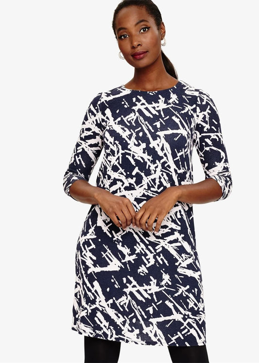 Phase Eight Bora Print Shift Dress Navy Size UK8 RRP89