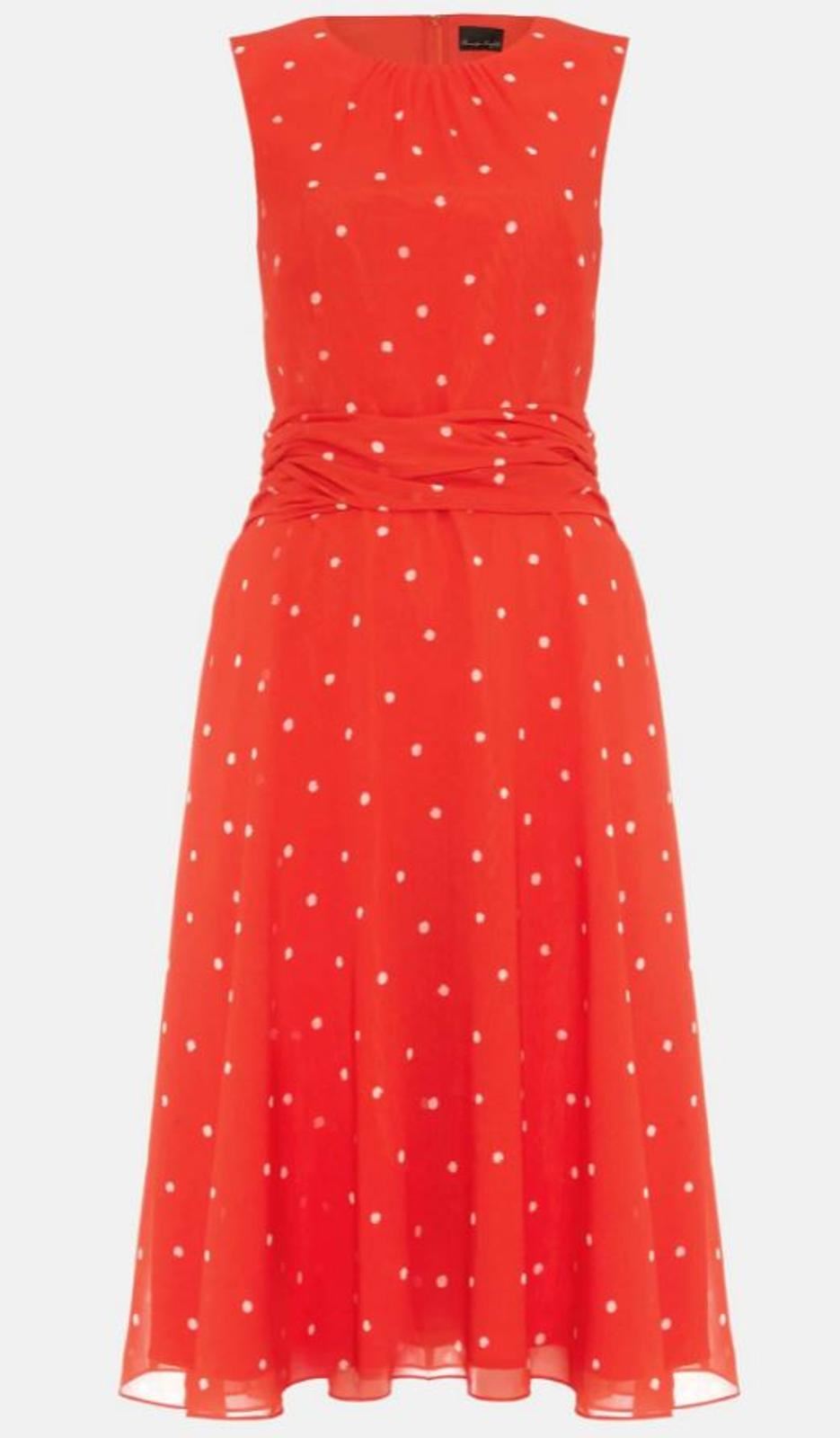 PHASE EIGHT Ladies Vermillion Red/Ivory Fernanda Spot Dress UK10 RRP130 BNWT