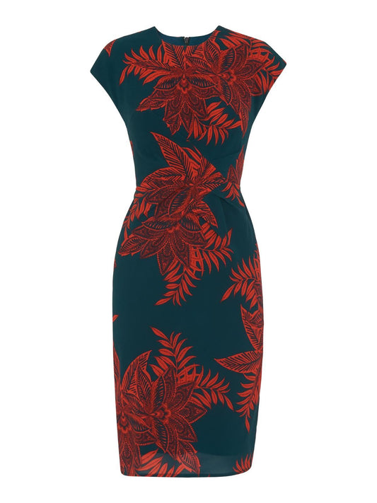 WHISTLES Palmyra Print Silk Blend Bodycon Dress Green/Multi UK6 RRP169 BNWT