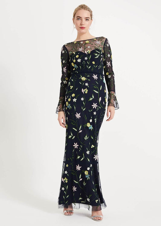 Phase Eight Mallory Embroidered Maxi Maxi Dress Navy/Multi Size UK12 RRP350