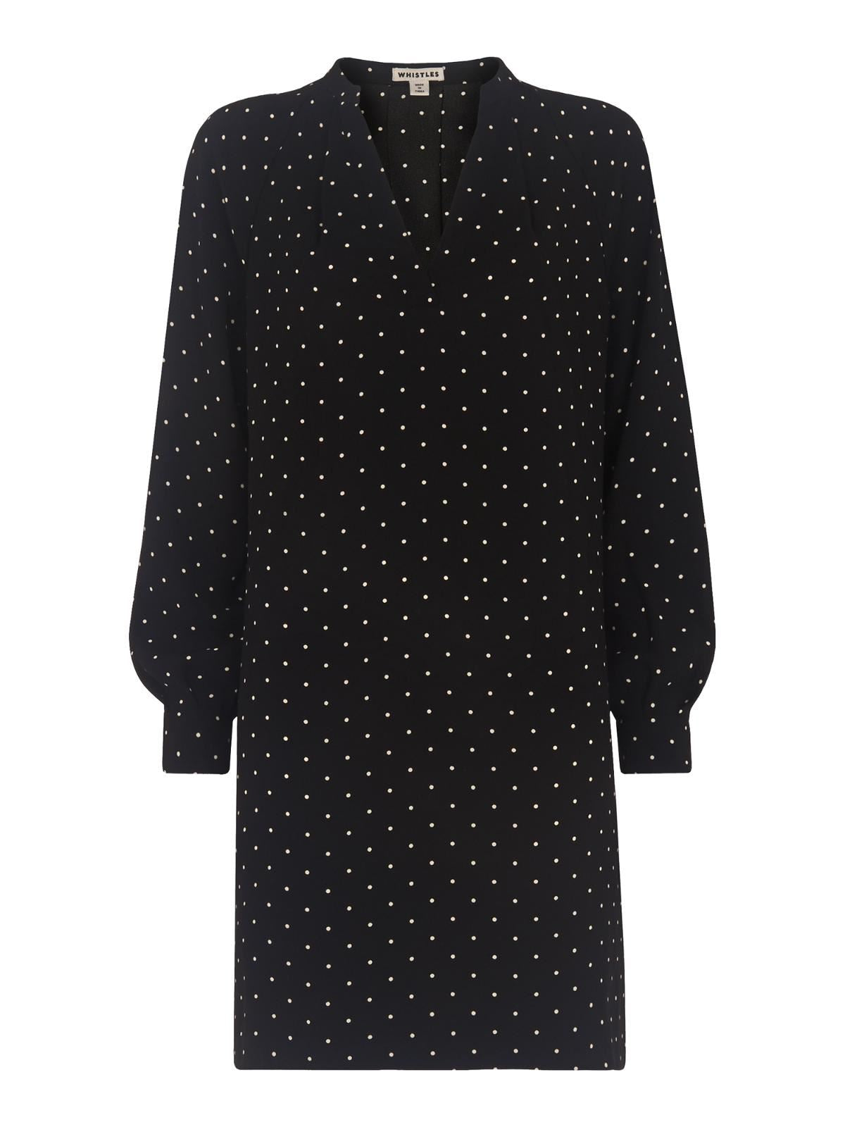 WHISTLES Spot Print Shift Dress Black and White Polka Dot UK4 RRP149 BNWT