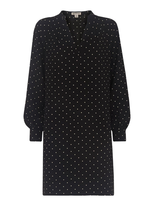 WHISTLES Spot Print Shift Dress Black and White Polka Dot UK4 RRP149 BNWT