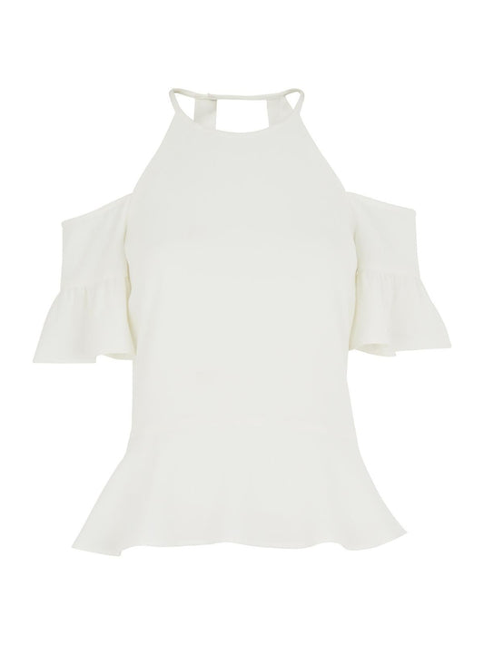 WHISTLES Ivory Short Sleeve Halter Neck Cold Shoulder Adele Top XS RRP99 BNWT