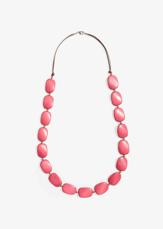 Phase Eight Wool Mia Flat Bead Long Necklace Pink RRP32