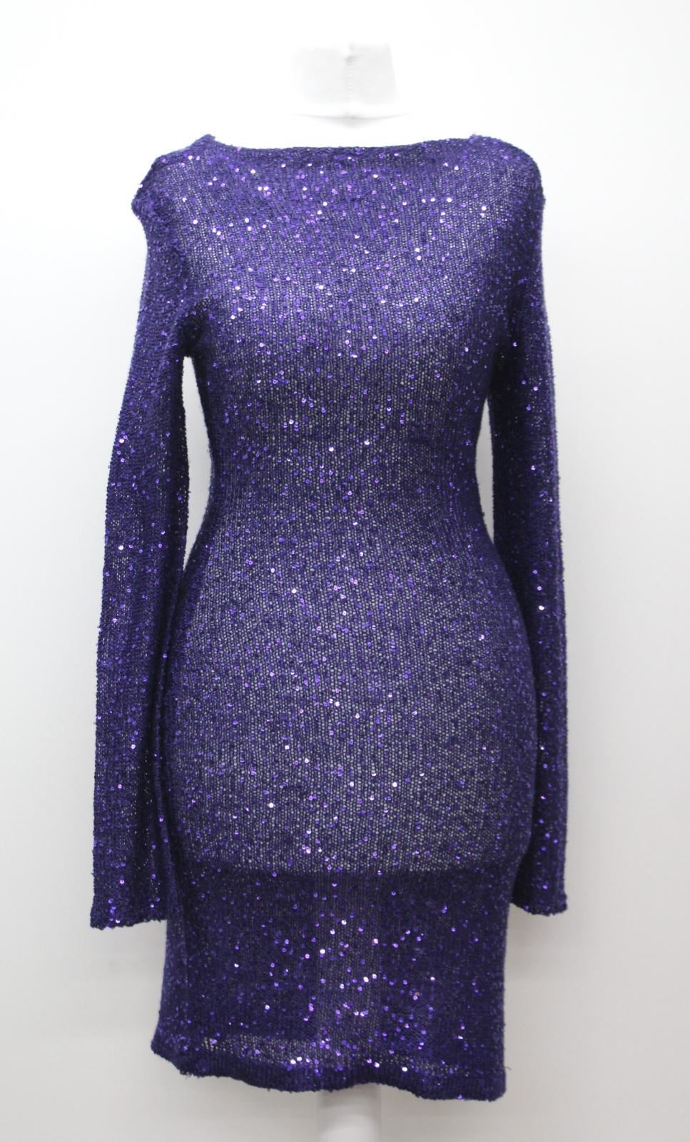 Ladies Purple Sequin Embellished Long Sleeve Bodycon Dress Approx UK10 NEW
