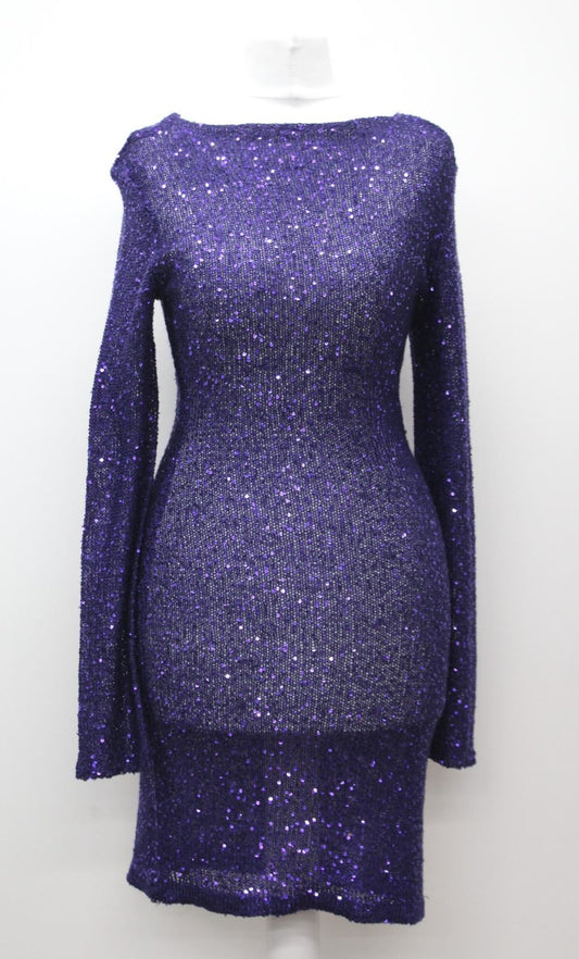 Ladies Purple Sequin Embellished Long Sleeve Bodycon Dress Approx UK10 NEW