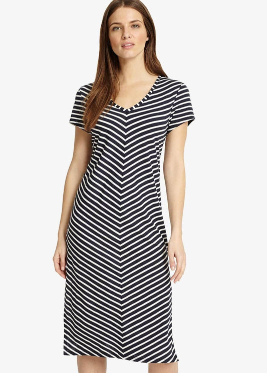 Phase Eight Chantelle Chevron Beach A-Line Dress Navy/Ivory Size UK8 RRP69