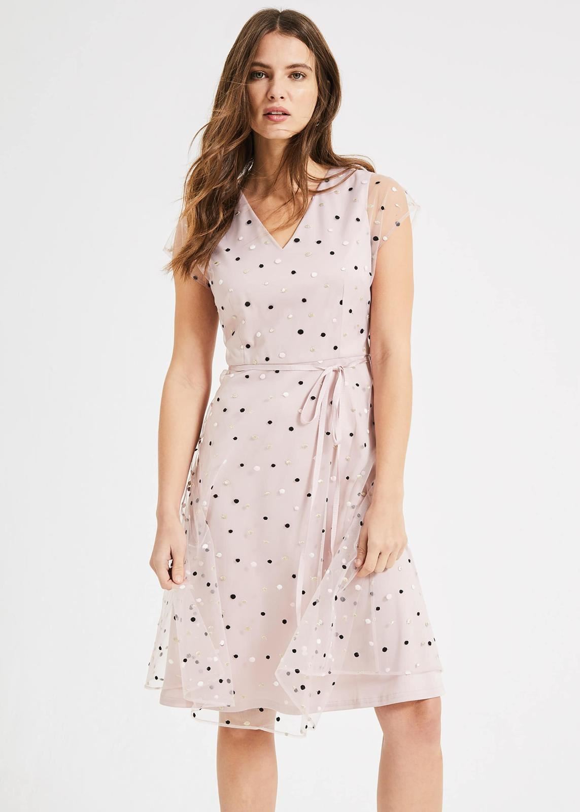Phase Eight Leilani Spot Tulle Fit & Flare Dress Dusty Rose Size UK8 RRP160