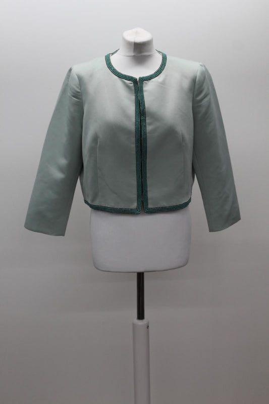 HOBBS Ladies Ashton Cameo Green Beaded 3/4 Sleeve Cropped Blazer UK14 NEW RRP199