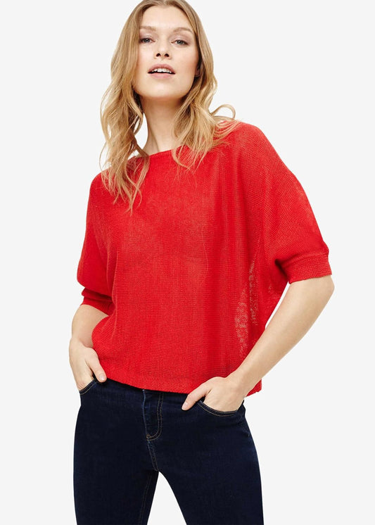Phase Eight Delmi Linen Batwing Knit Jumper Pullover Top Chilli Red S RRP65