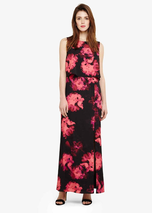 PHASE EIGHT Ladies Black Hot Pink Floral Printed Ali Maxi Dress UK6 BNWT