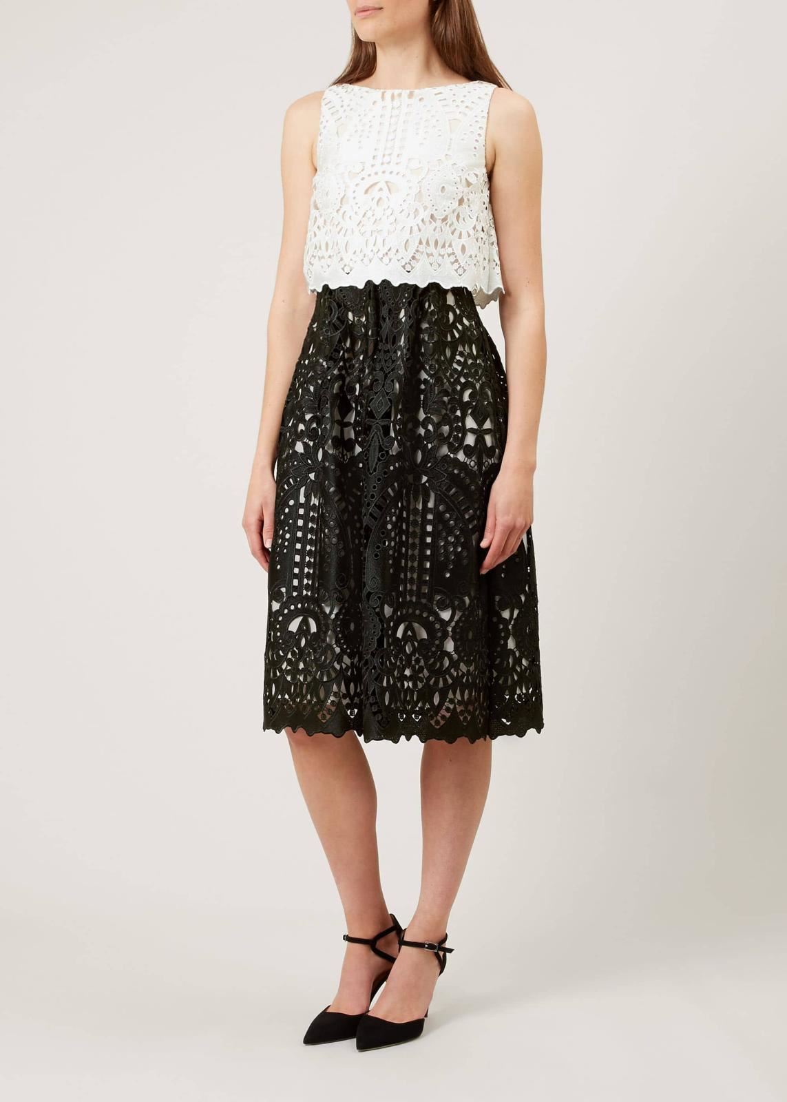 Hobbs Emmie Fit & Flare Dress Ivory Black Size UK8 RRP249
