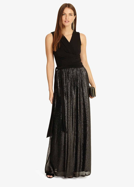 Phase Eight Jean Wrap Pleated Maxi Maxi Dress Pewter Size UK8 RRP130