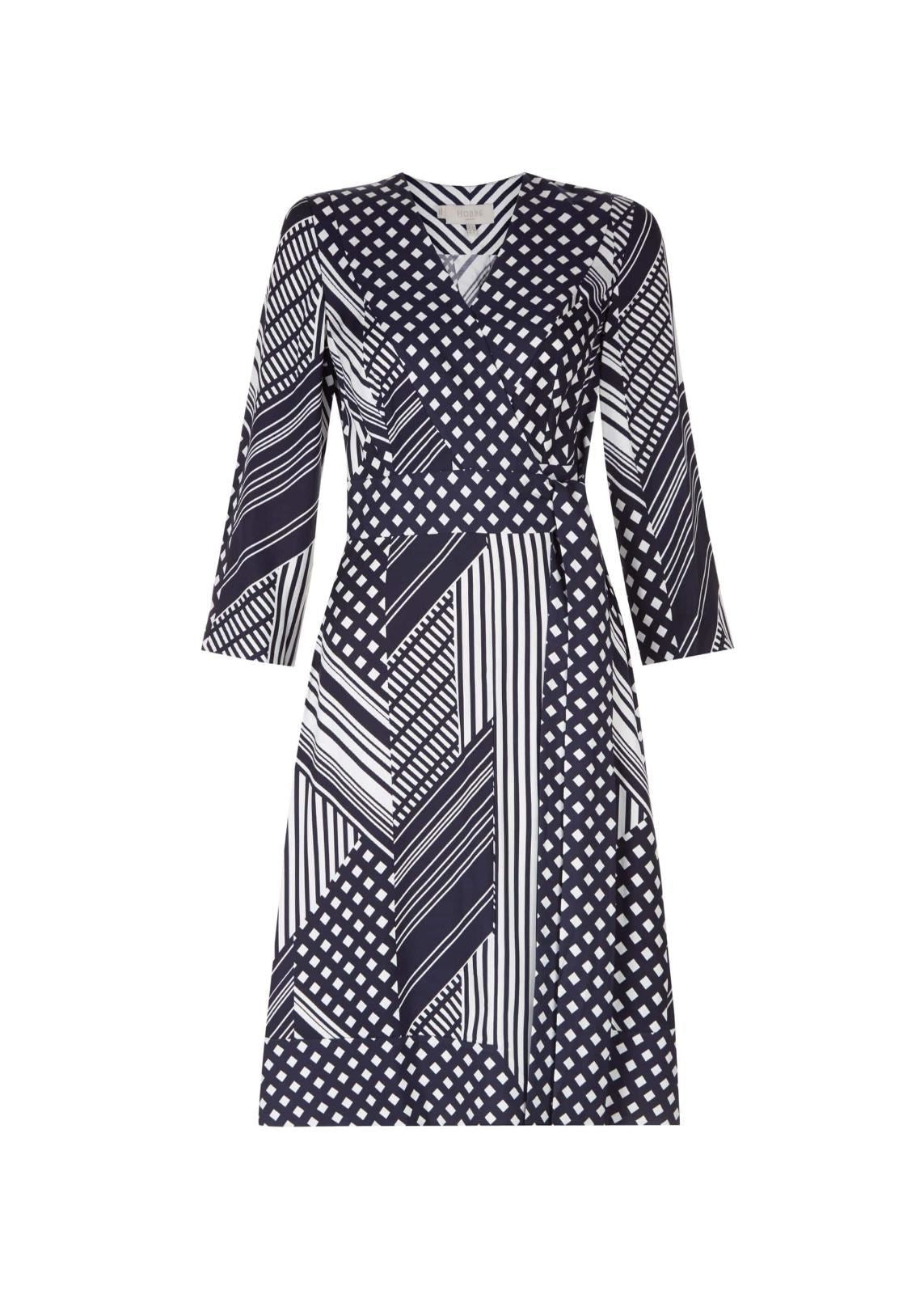Hobbs Shelly Fit & Flare Dress Navy Ivory Size UK4 RRP159