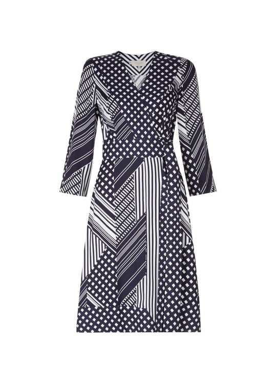 Hobbs Shelly Fit & Flare Dress Navy Ivory Size UK4 RRP159