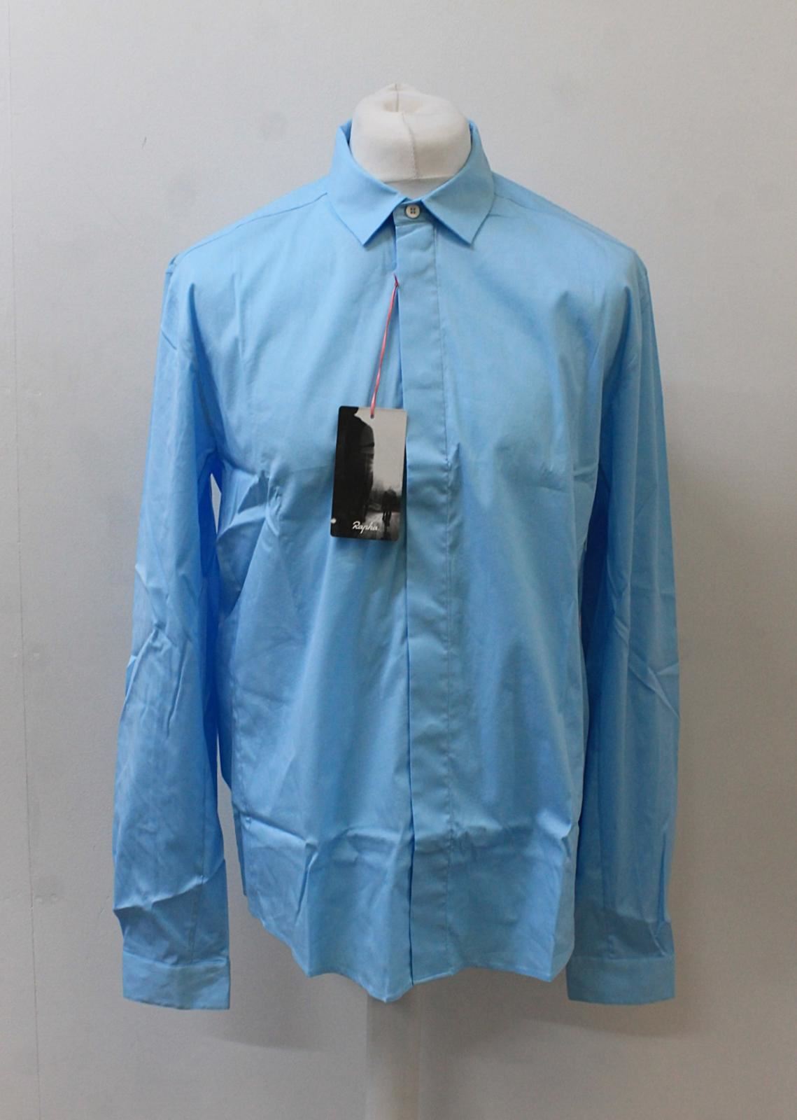 RAPHA Men's Light Blue Long Sleeve Cotton Blend Poplin Shirt XL BNWT RRP120