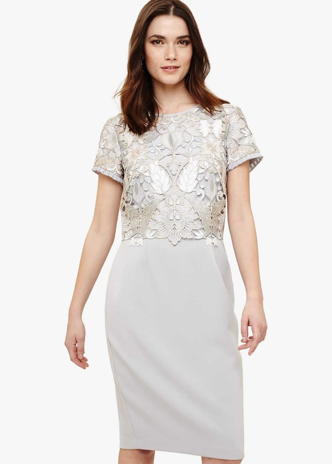 Phase Eight Suki Lace Short Sleeve Shift Dress Smoke Size UK12 RRP160