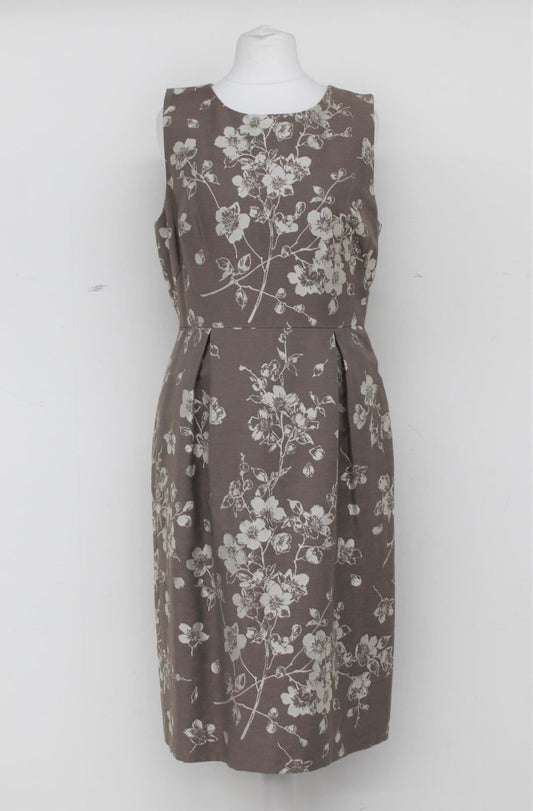 HOBBS Ladies Cocoa Beige Floral Print Sleeveless Jacquard Shift Dress UK10 BNWT