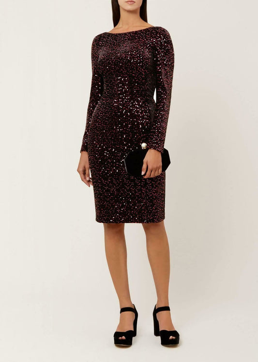 HOBBS Ladies Sawyer Long Sleeve Pencil Dress Plum/Black UK16 BNWT RRP199