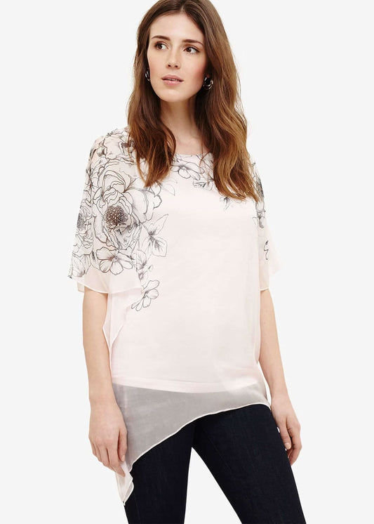 Phase Eight Ivana Silk Floral Boat Neck  Blouse Soft Pink Size UK8 RRP89
