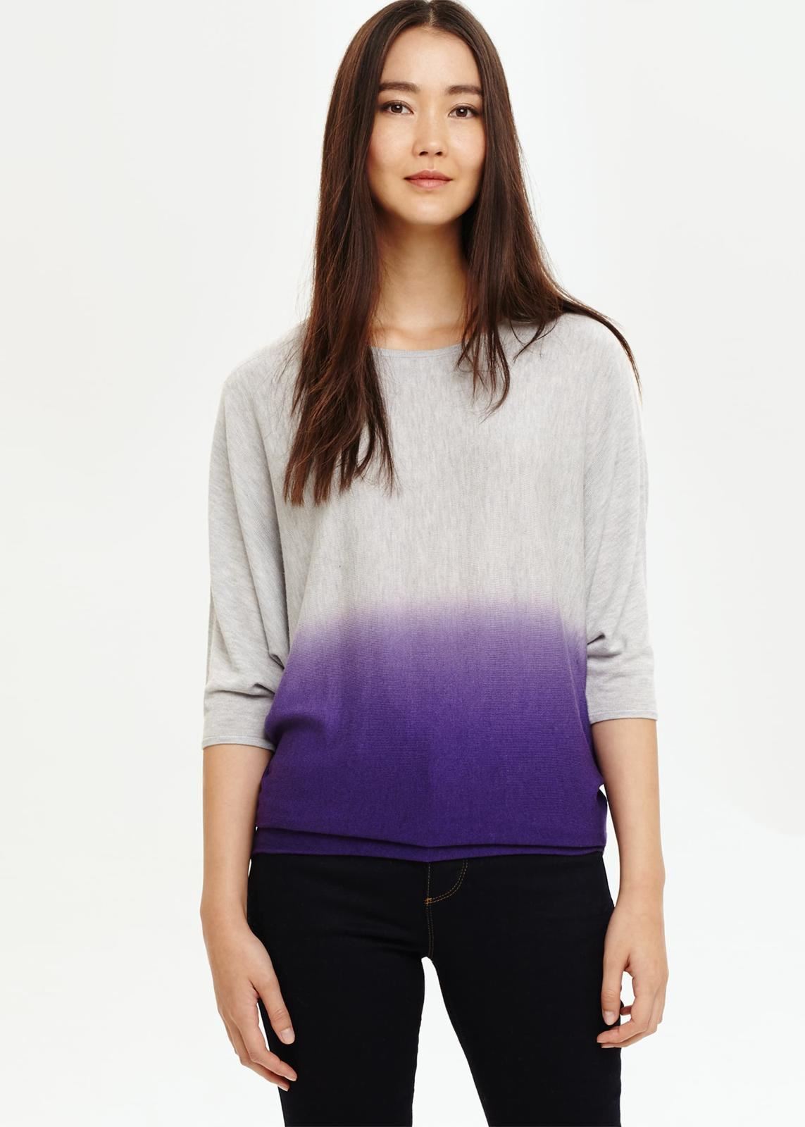 Phase Eight Becca Dip Dye Knitted 3/4 Sleeve Jumper Purple S RRP69