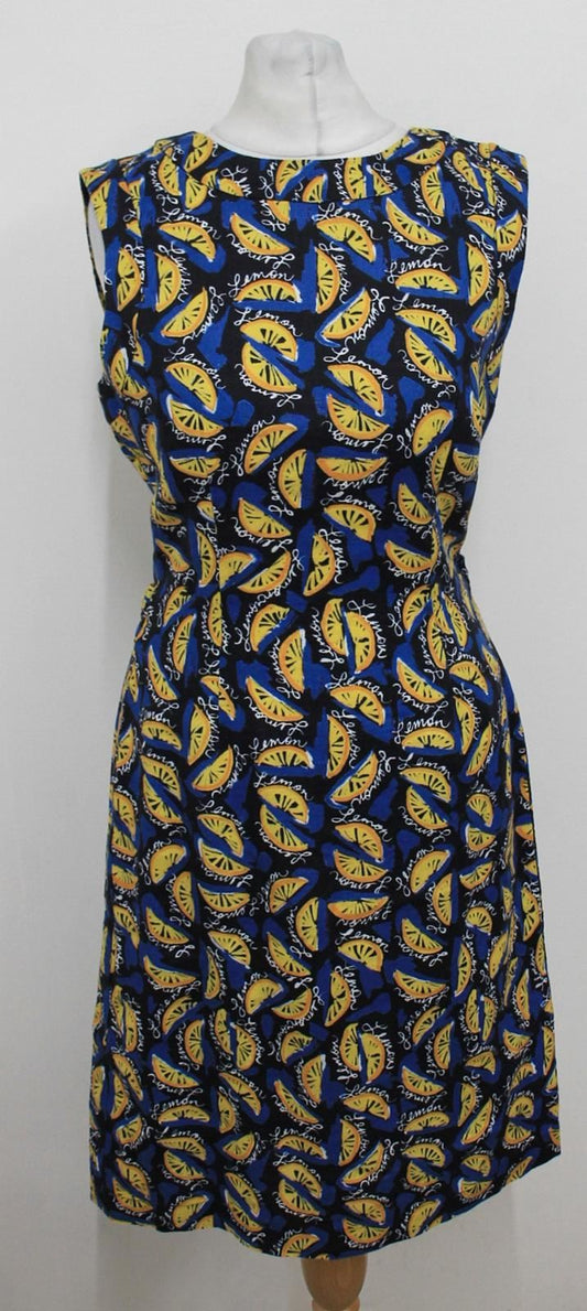 HOBBS Ladies Navy Blue Multicolour Lemon Print Amalfi Shift Dress UK8 BNWT