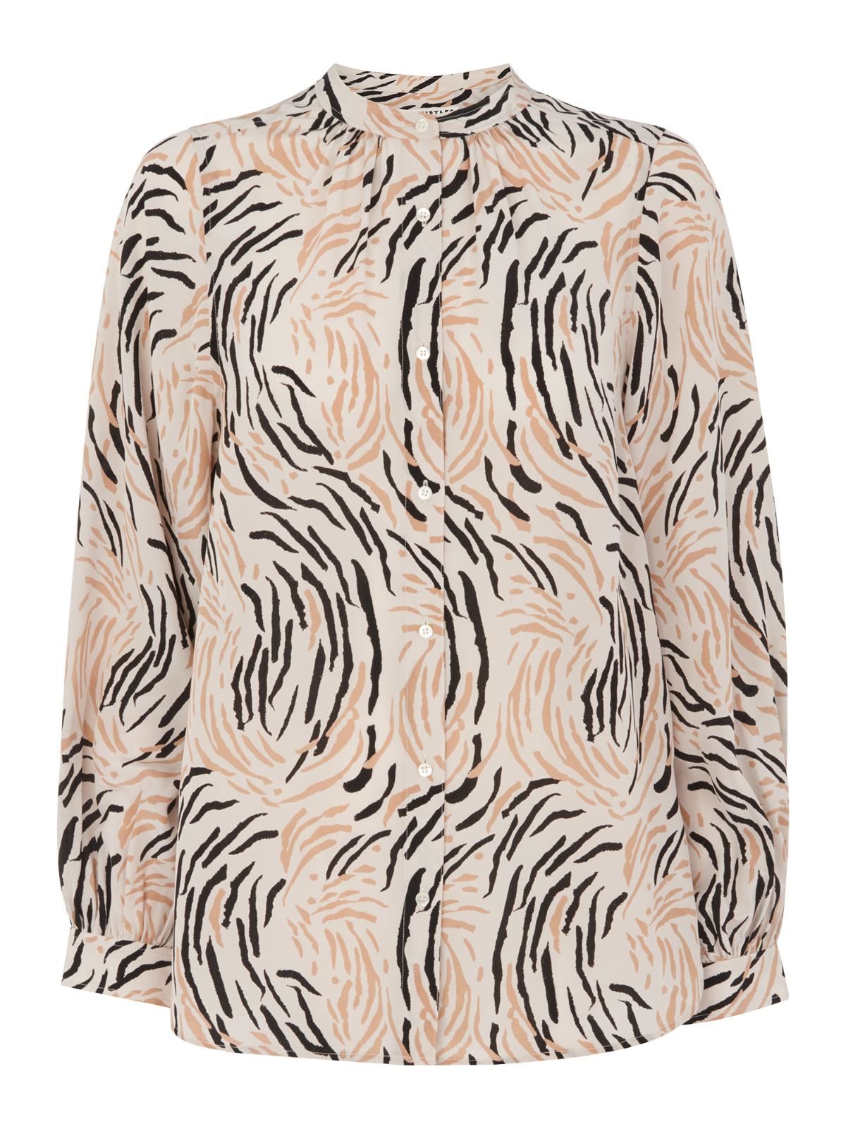 WHISTLES Ladies Reed Print Silk Shirt Blouse White Multi UK4 BNWT RRP155