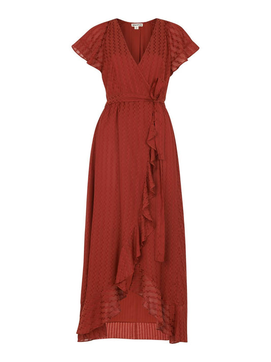 WHISTLES Nolita Wrap Maxi Dress Rust Red Cap Sleeve UK4 RRP159 BNWT