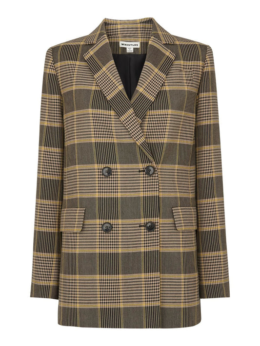 WHISTLES Ladies Multicolour Check Double Breasted Blazer Jacket L RRP220 BNWT