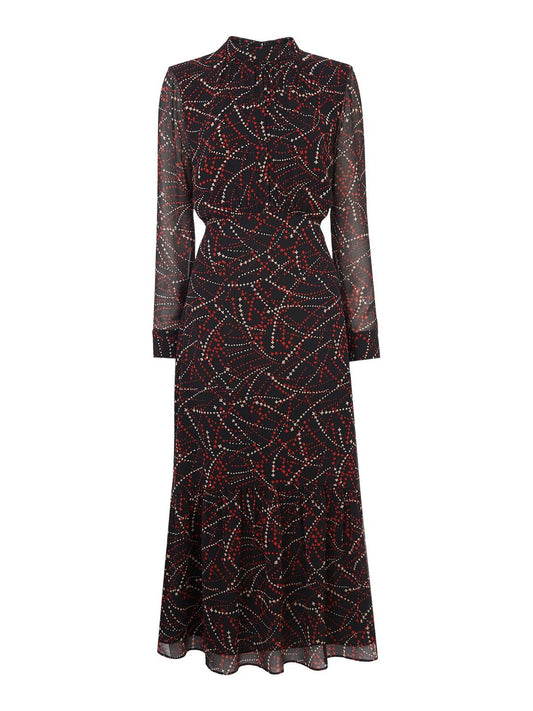 WHISTLES Shooting Star Midi Dress Black Multi Long Sleeve UK4 RRP179 BNWT