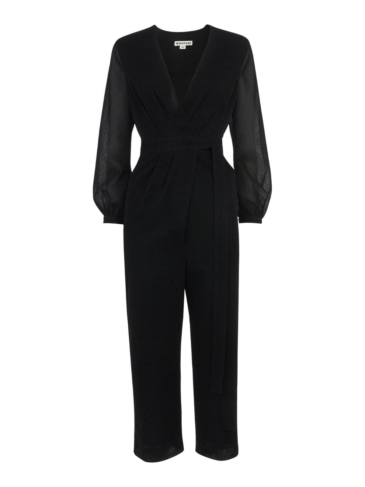 WHISTLES Ladies Black 3/4 Sleeve Metallic Wrap Tie Jumpsuit UK6 RRP189 NEW