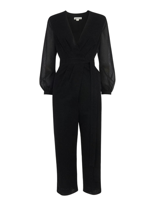 WHISTLES Ladies Black 3/4 Sleeve Metallic Wrap Tie Jumpsuit UK6 RRP189 NEW