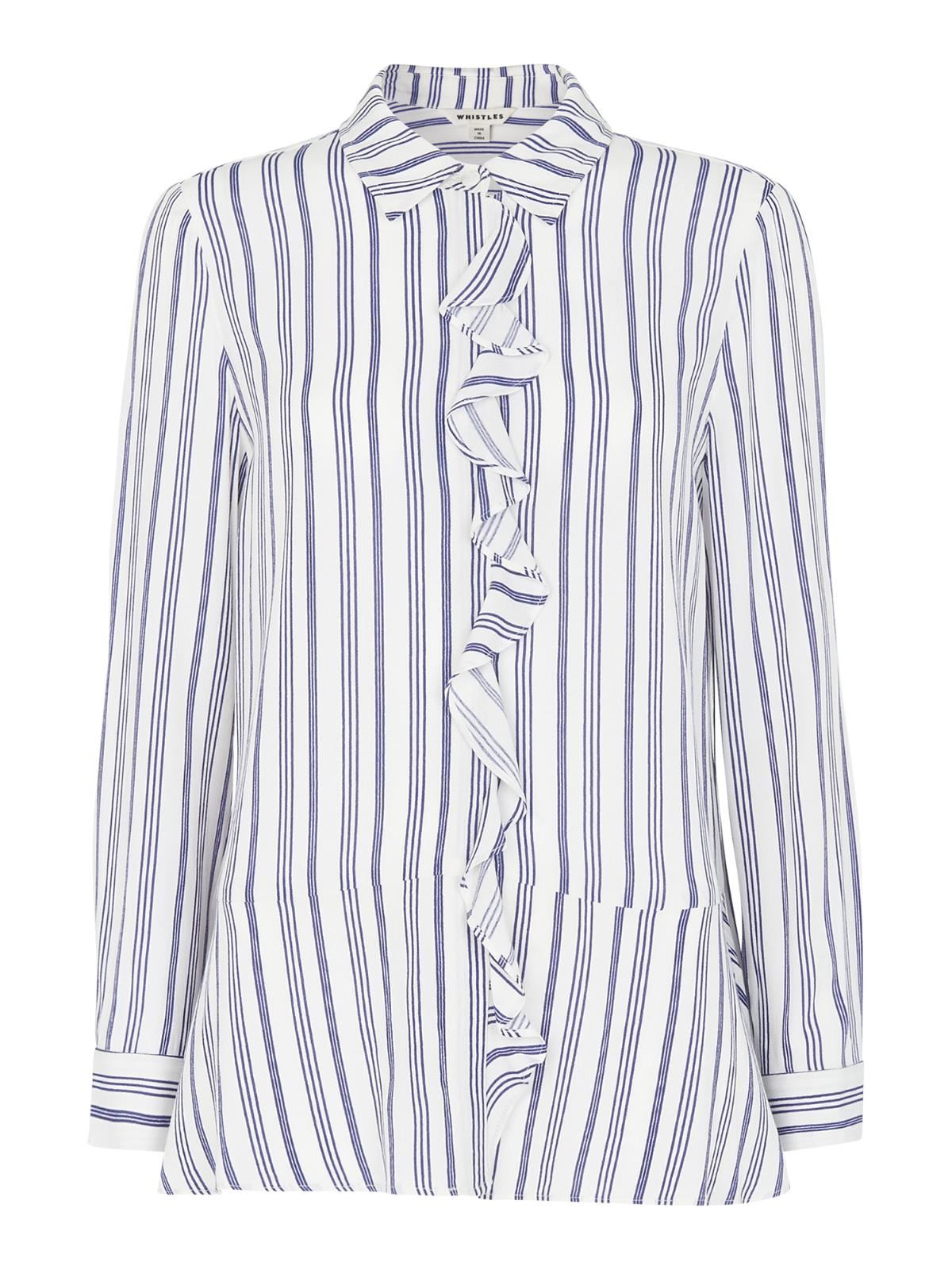 WHISTLES Ladies Stripe Frill Front Shirt White/Multi Size UK4 RRP119 BNWT
